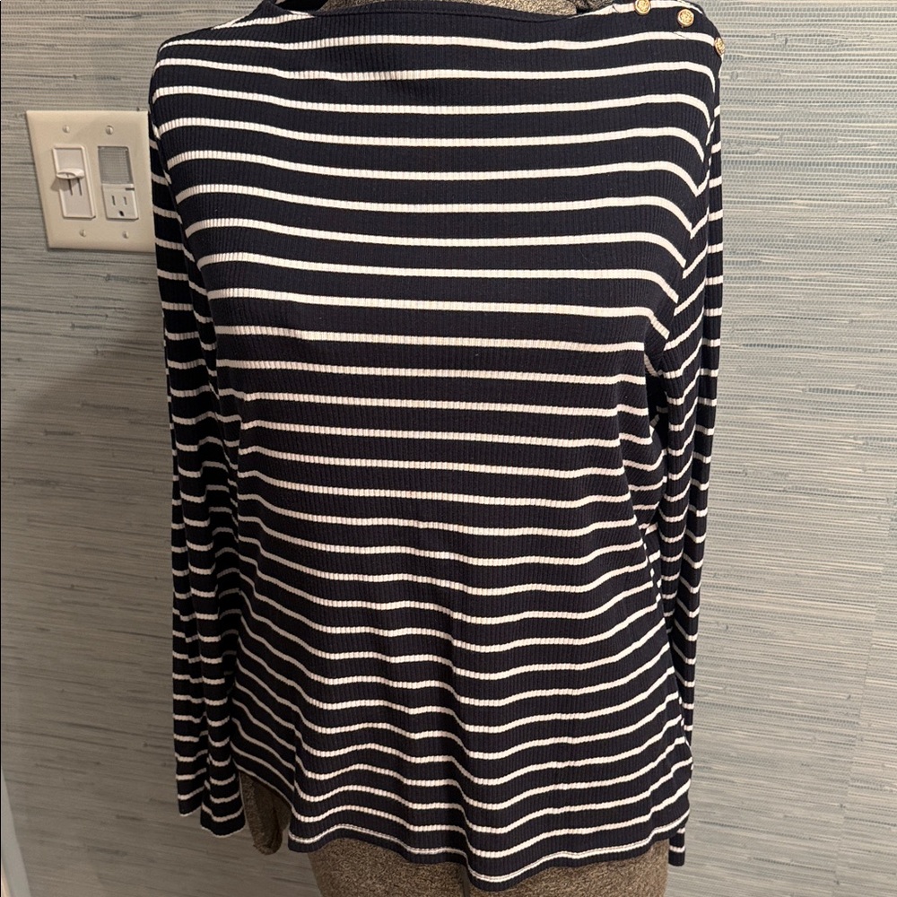 Navy and White Striped Long Sleeve Top